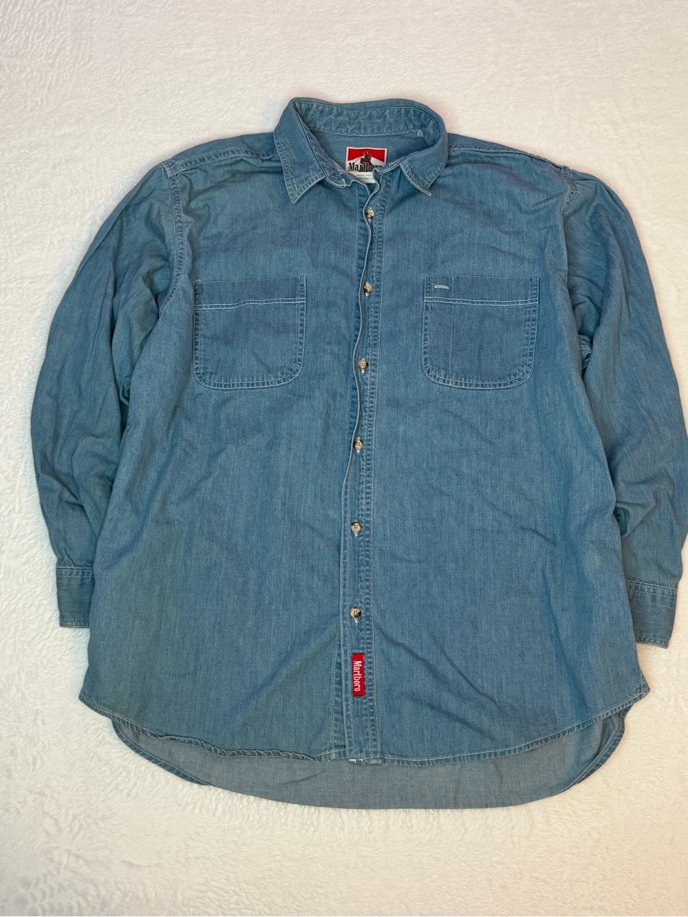 Vintage Marlboro Denim Chambray Button Up Shirt Adult L Made Canada
